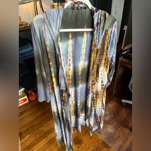 Coin 1804 Multicolor Tie-Dye Open Hooded 3/4 Sleeve Cardigan